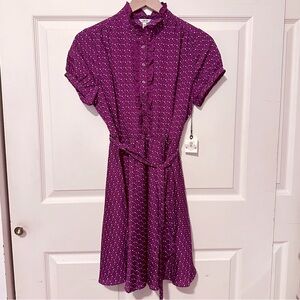 Vintage | Dress | High Collar Ruffle Dress in Magenta | Coquette